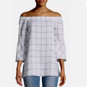 Lafayette 148 New York 100% Linen Blouse Size XL White & Gray